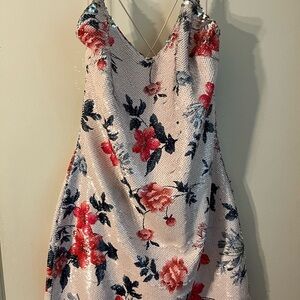 Endless Rose Sequin Floral Mini Dress - Pink and Blue